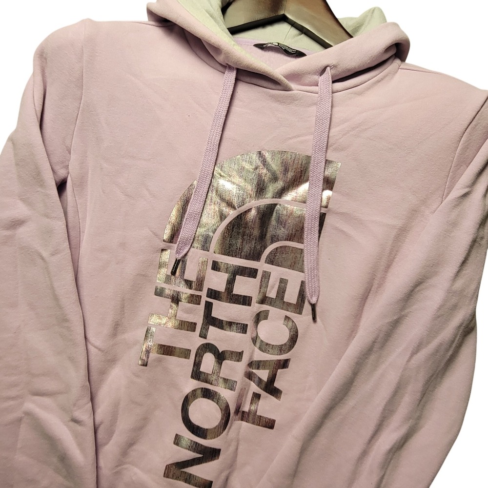 The North Face Hoodie Womens Medium Purple Metallic Logo Pullover Sweatshirt